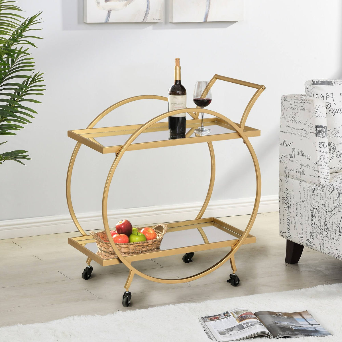 Gold/Brown Bar Cart W366