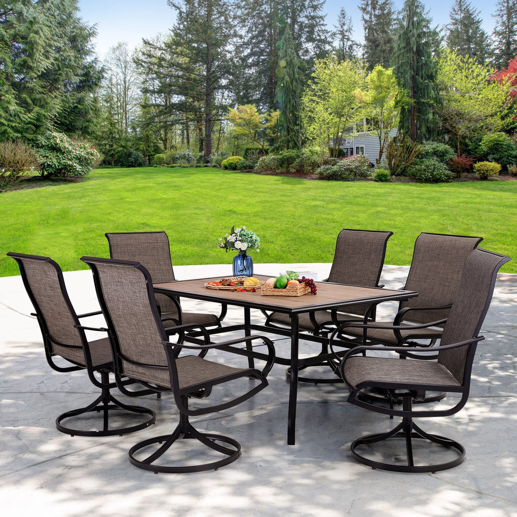 2Pcs Patio Dining Swivel Chairs Set with Black Steel Frame H482
