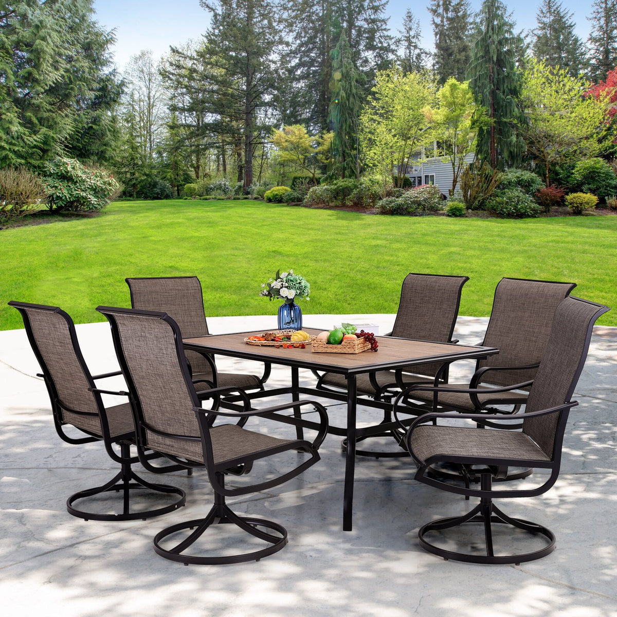 2Pcs Patio Dining Swivel Chairs Set with Black Steel Frame H482