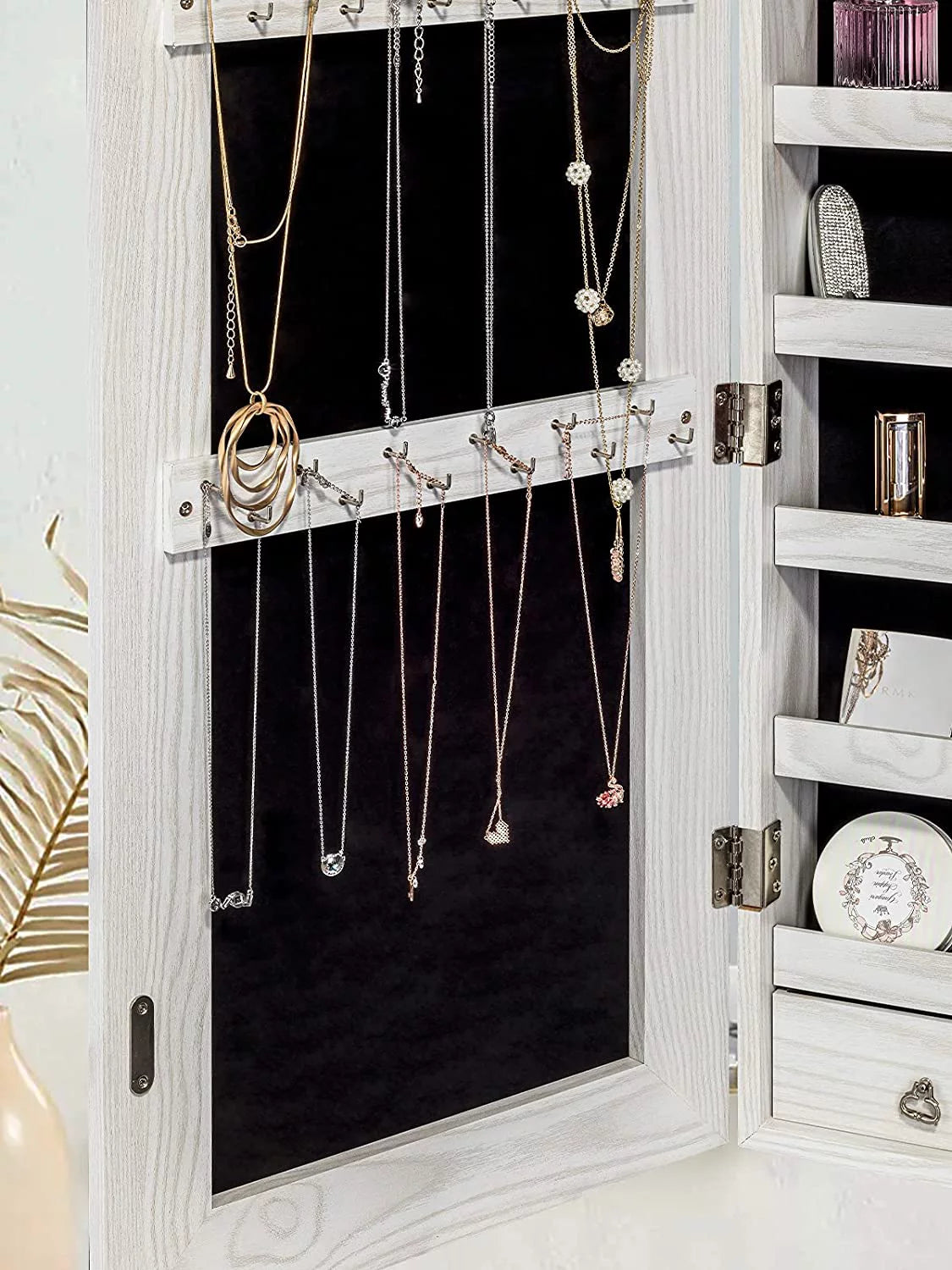 White Wall-Mounted Jewelry Cabinet with LED Lights K238