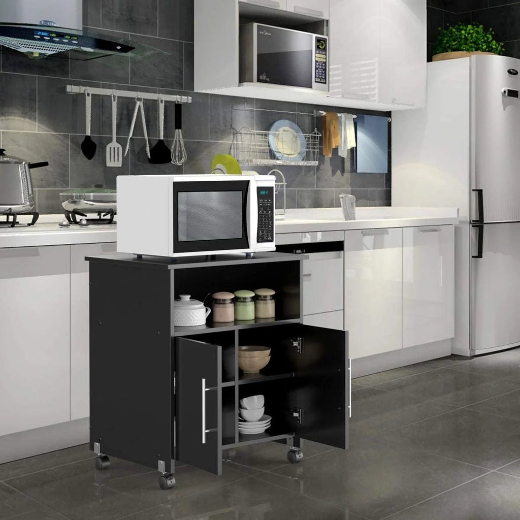 Black Rolling Wood File Cabinet with Open Storage Shelves K26529