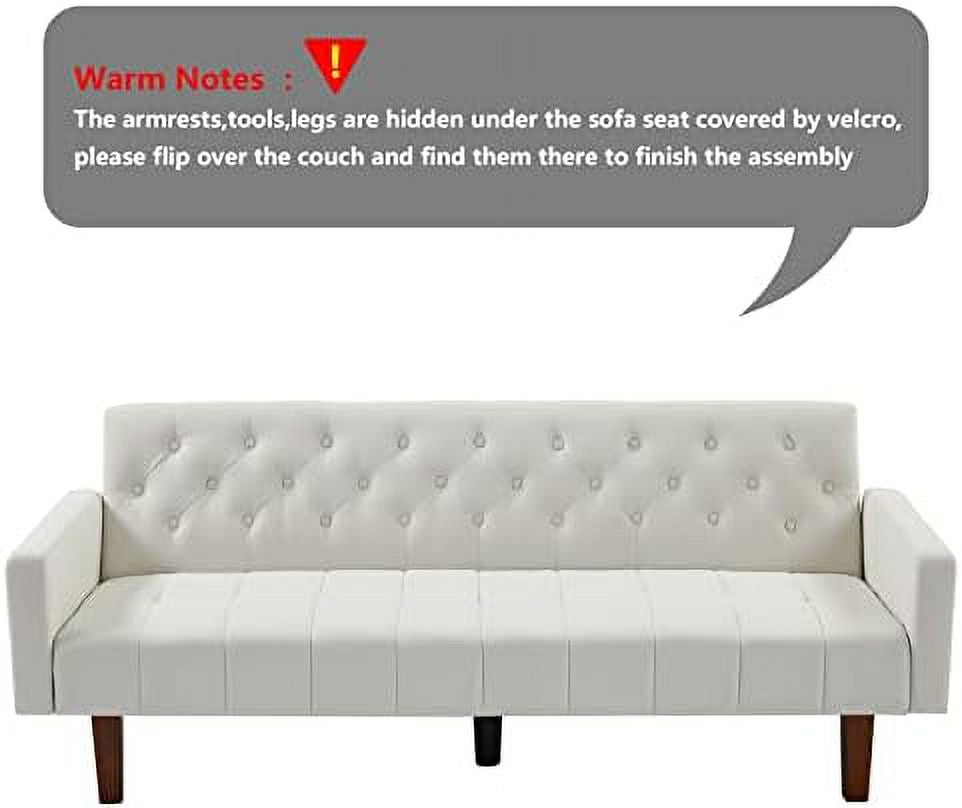 Grey Linen Upholstered Futon Sofa Bed 74" Tufted 3 Seater Q330