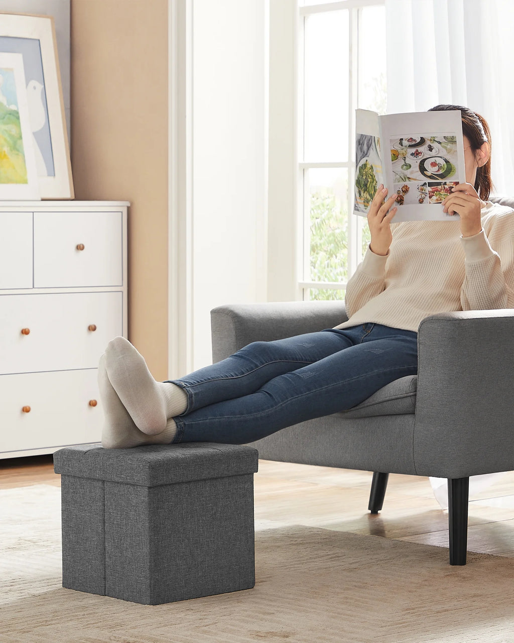 11.8" Dark Gray Storage Ottoman H3596