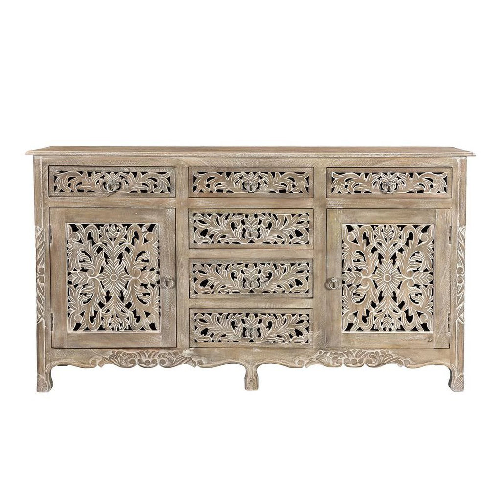 Gray 6 Drawer 2 Door Solid Wood Sideboard L328