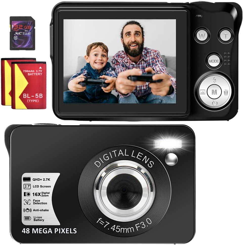 4K 48MP Digital Camera with Webcam, 16X Digital Zoom, Pack of 2 Y760