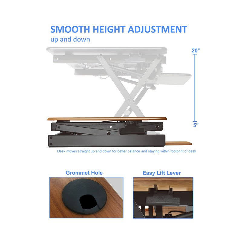 Teak Wood Adjustable Standing Desk Converter with Dual Monitor Mount Q741425