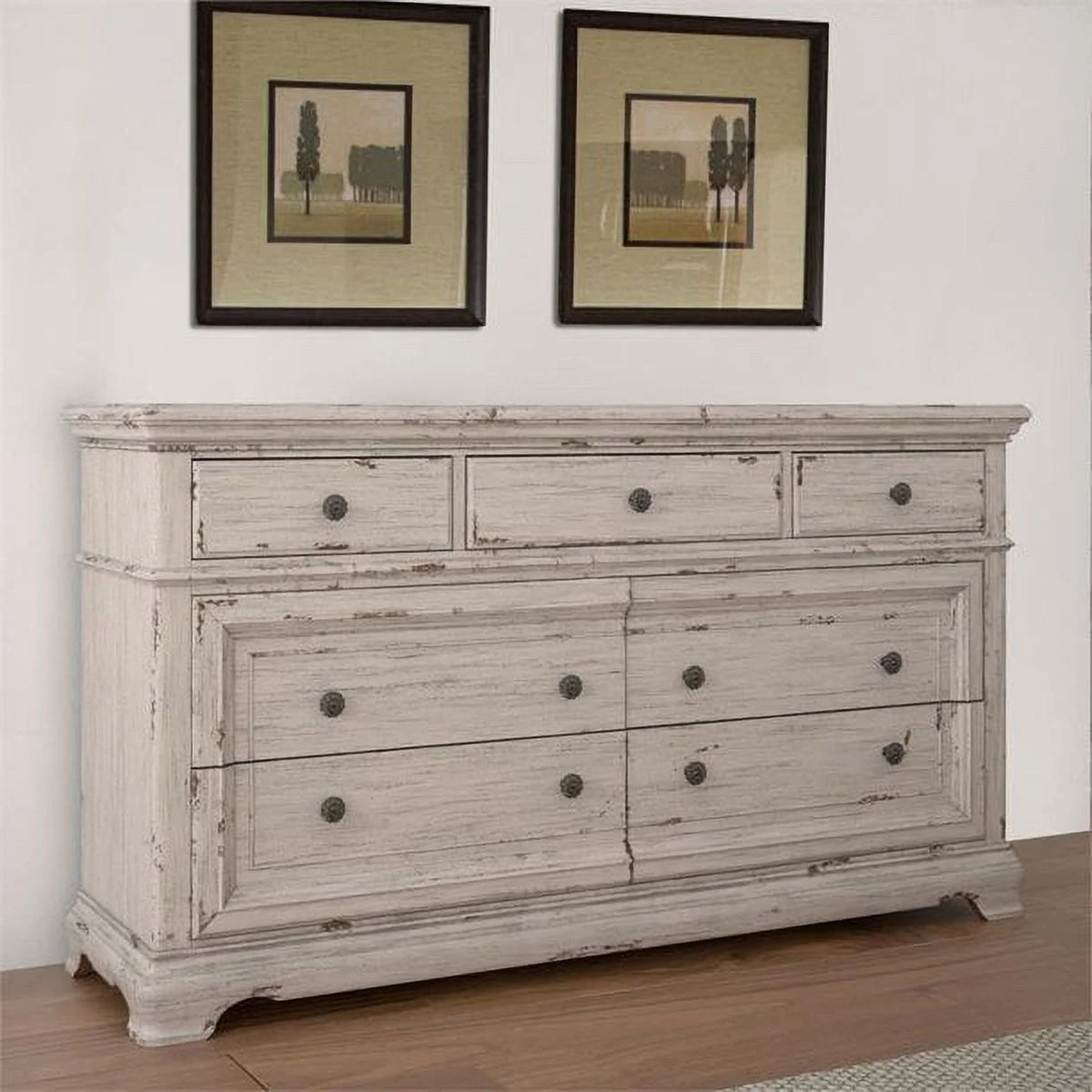 Antique White Wood Seven Drawer Dresser C102746