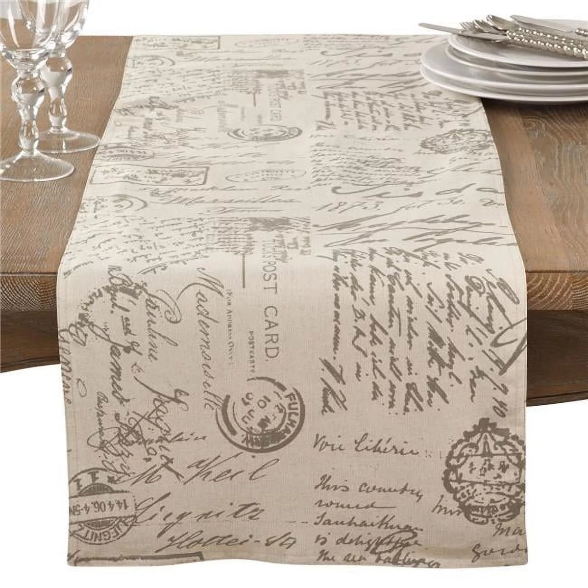 Old Fashioned Vintage Script Print Table Runner - Natural D868792