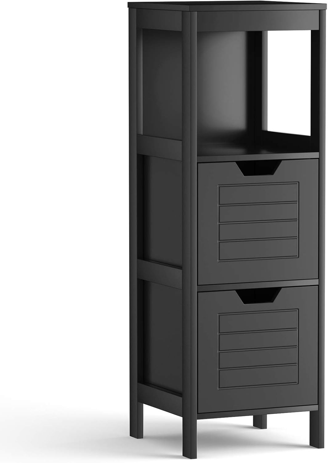 Black Wooden Bathroom Floor Cabinet with 2 Adjustable Drawers O262415