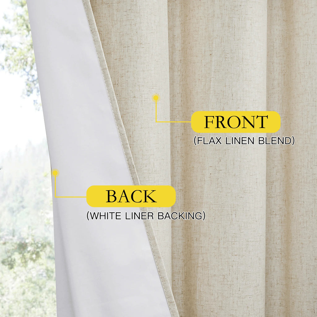 Natural 100% Blackout Linen Kitchen Curtains 63 inch 2 Panels E34766