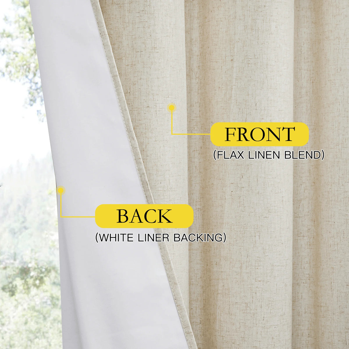 Natural 100% Blackout Linen Kitchen Curtains 63 inch 2 Panels E34766