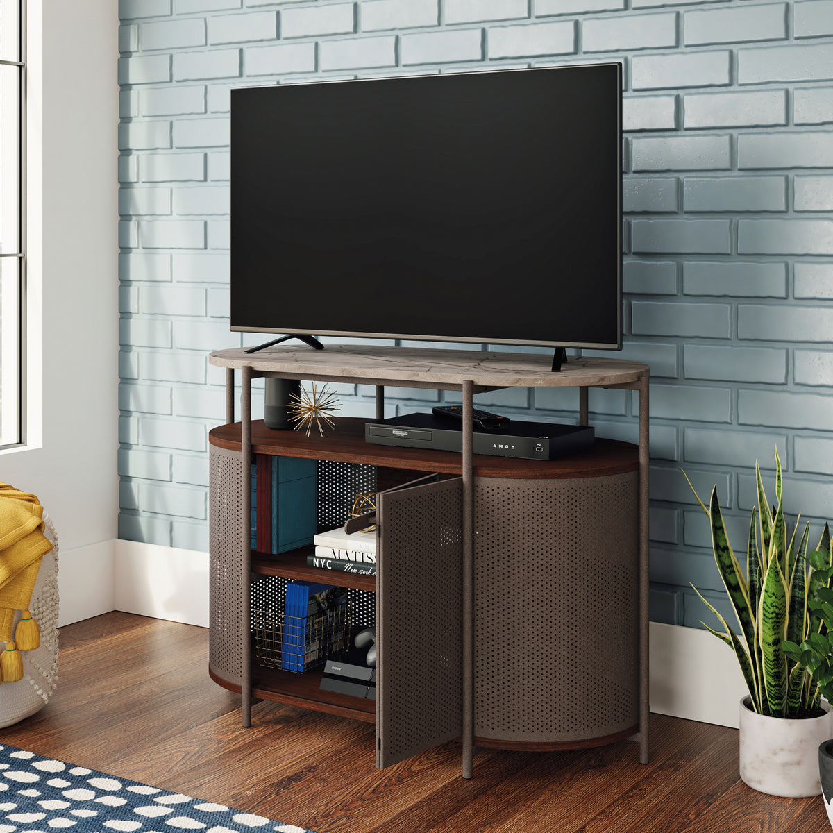 Mid-Century Modern TV Stand, Umber Wood Finish P7954