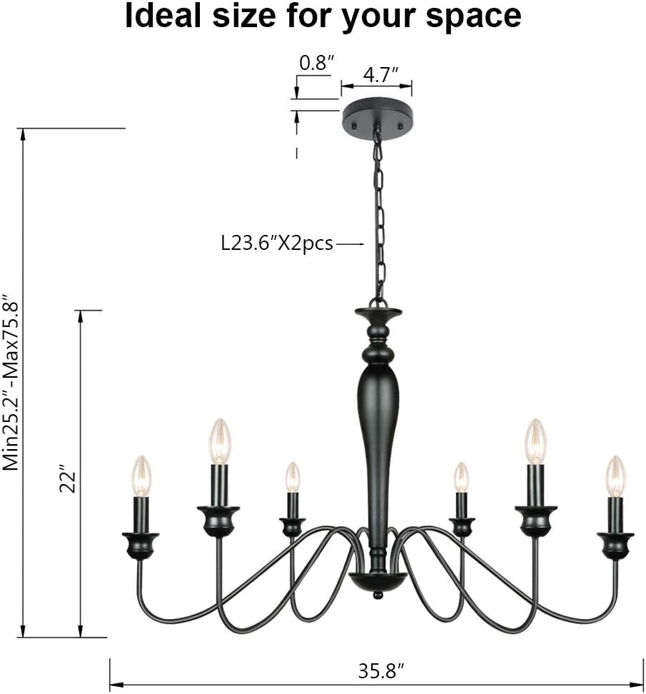 6-Light Black Iron Candle Chandelier U6892