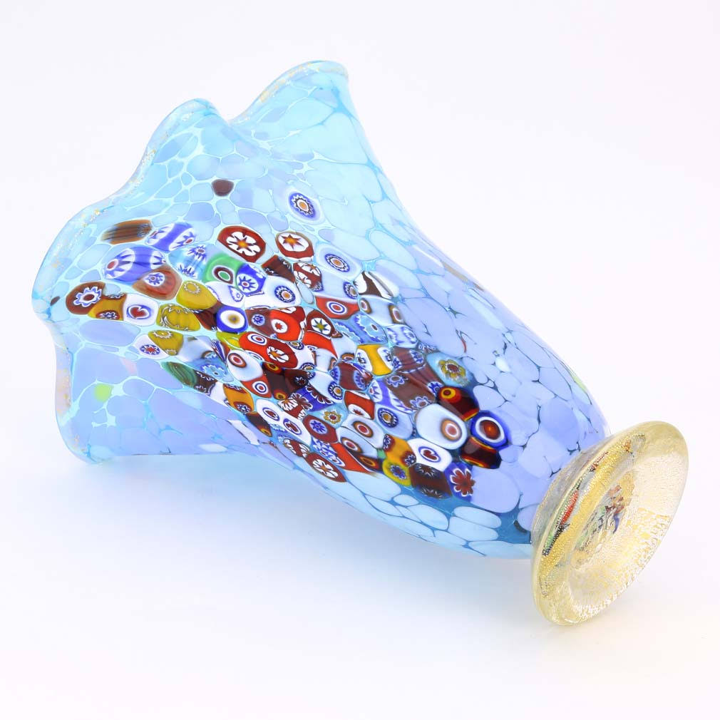 Aqua Murano Glass Millefiori Vase L649144