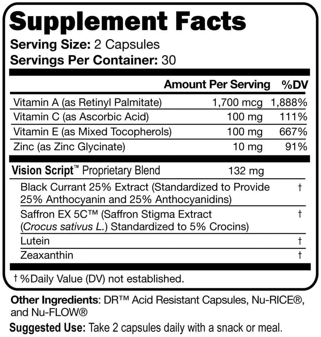 Saffron, Black Currant, Lutein, Zeaxanthin, Vitamin C, Vitamin E, Zinc Glycinate Capsule for Eye Health X5509