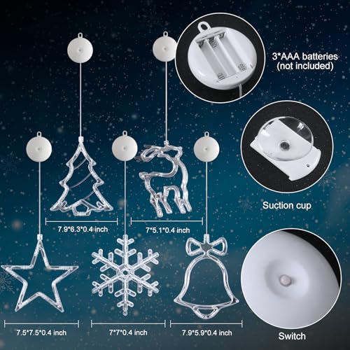 5Pack Christmas Window Lights with Timer, Battery Powered White LED Snowflake Decor J313