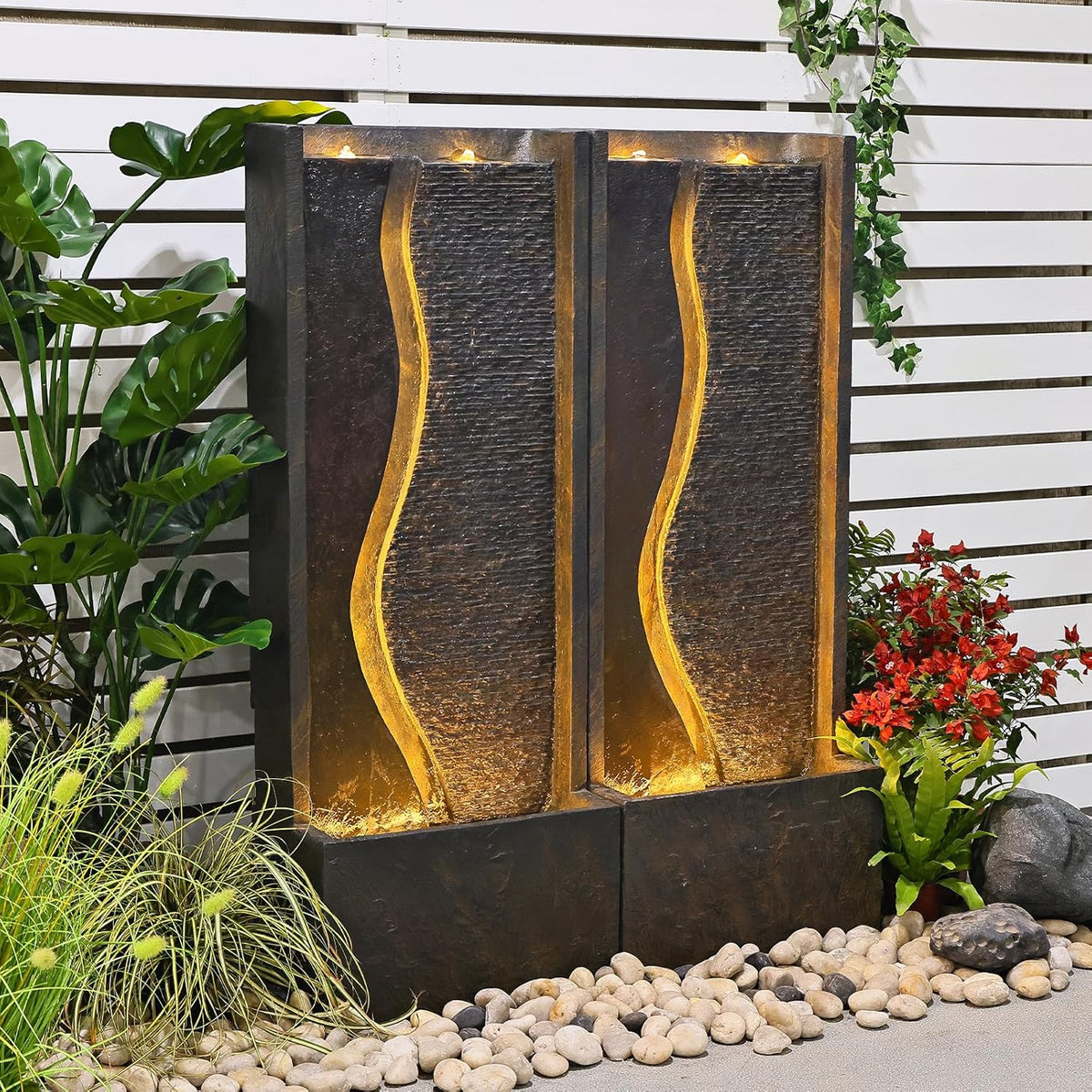 4.1ft Outdoor Water Fountain with LED Lights, Rusty Dark Gray M129911