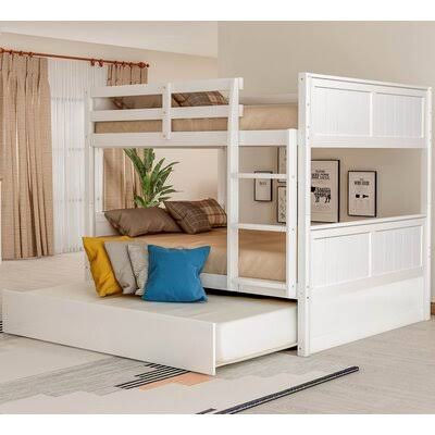 White Full Over Full Bunk Bed with Trundle N12882