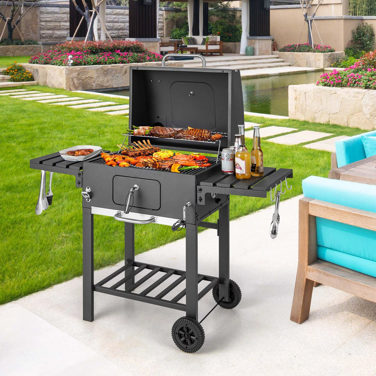Charcoal Grill with 2 Foldable Side Table S5423