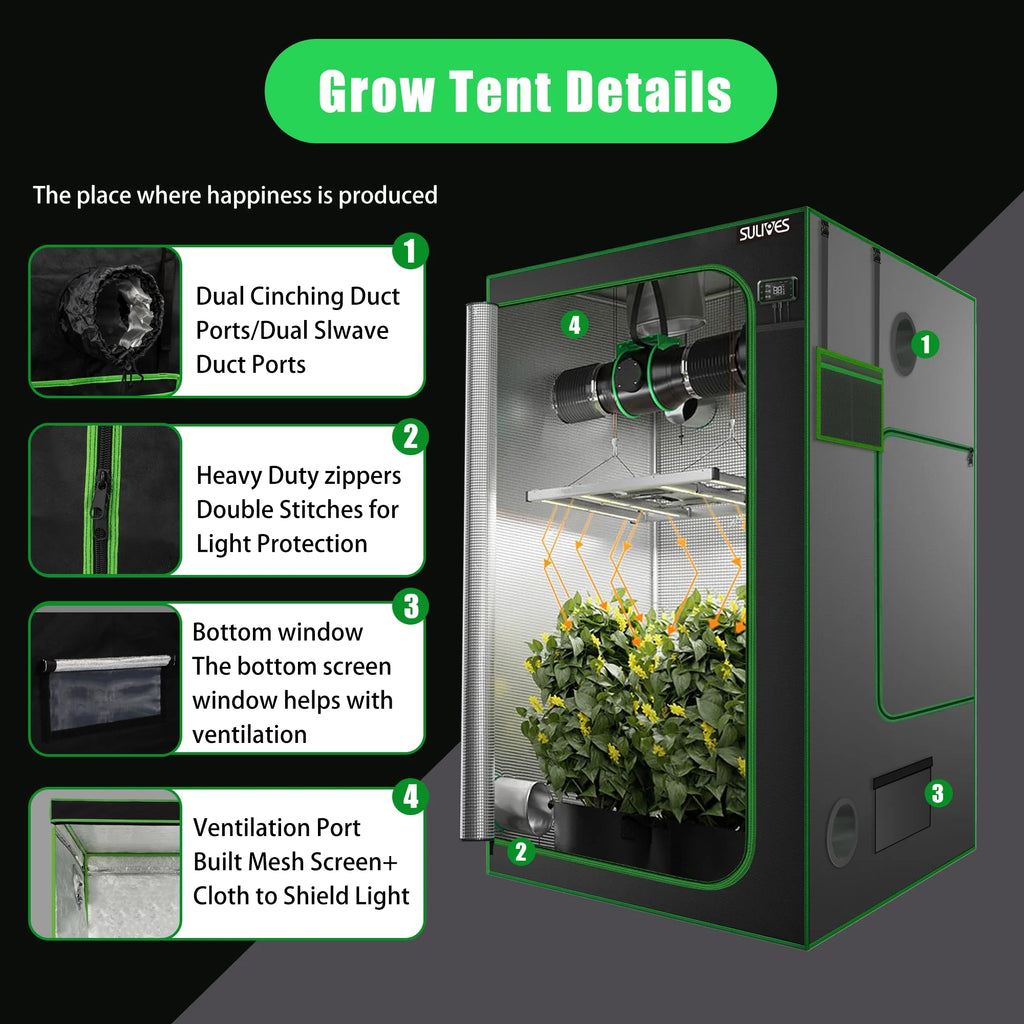 24"x24"x48" Water-Resistant Hydroponic Grow Tent with Observation Window L617