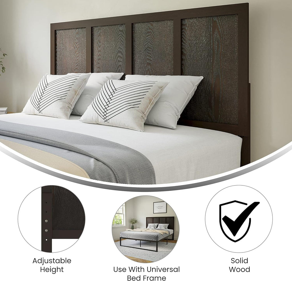 Queen Size Dark Brown Wooden Adjustable Headboard B7496