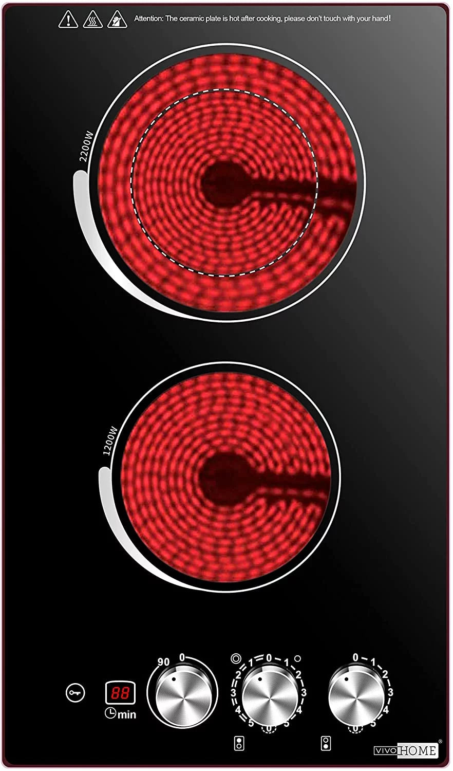 Electric Cooktop 2 Burner 220V Built-in Stove Top 11.5 Inch 3400W S551627