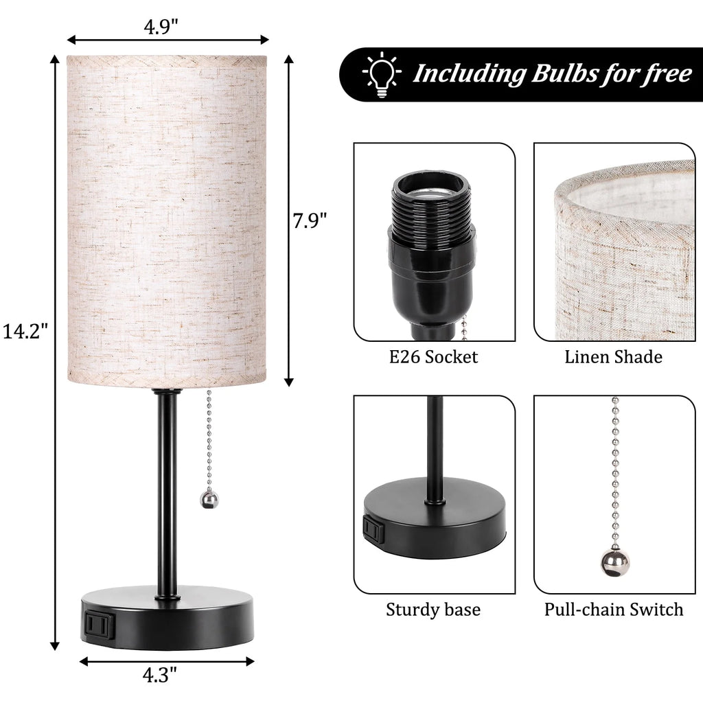 Table Lamps Set of 2 with AC Outlet Black P8644