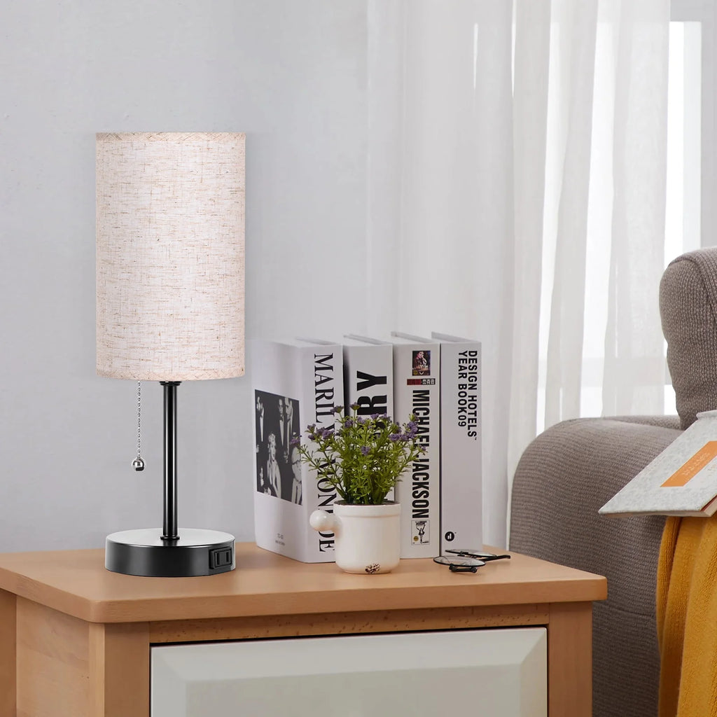 Table Lamps Set of 2 with AC Outlet Black P8644