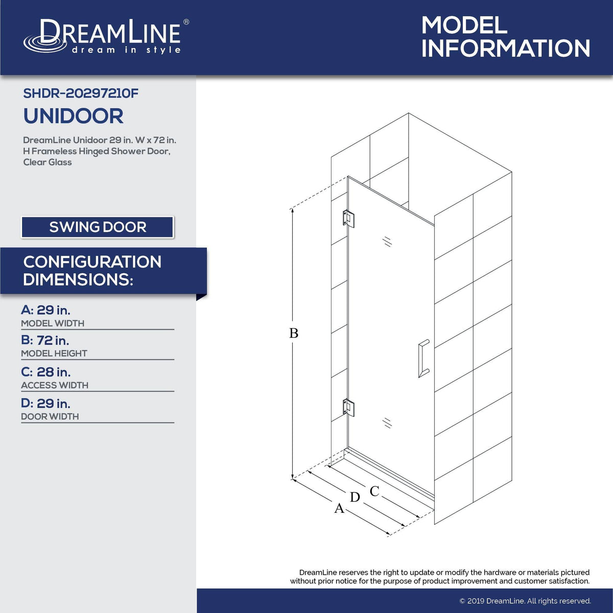 Frameless Hinged Shower Door C991771