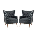 Navy Vegan Leather Wingback Armchair Set of 2 R5769
