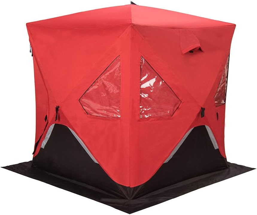 Red 1-2 Person 58X58X66 Waterproof Pop-up Ice Shelter Tent with Carrier Bag X772744
