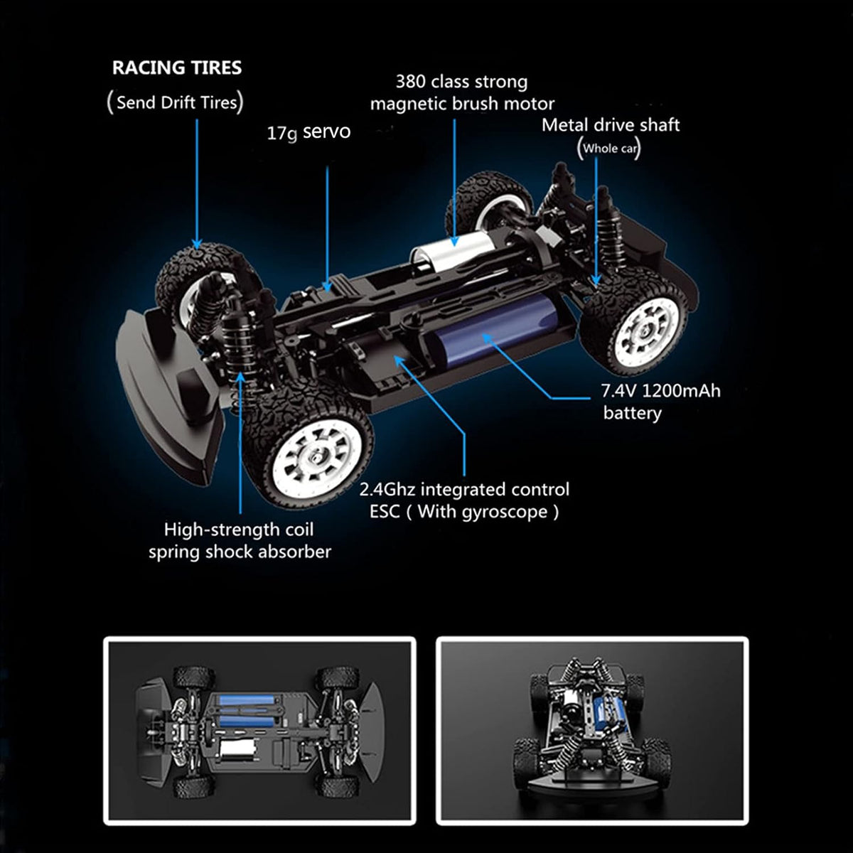 1:16 Scale 2.4GHz RC Drift Car, 4WD RTR, 2 Batteries T546339