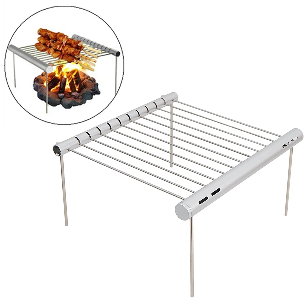 Portable Folding Barbeque Grill with Outdoor Baking Tray Holder N68375