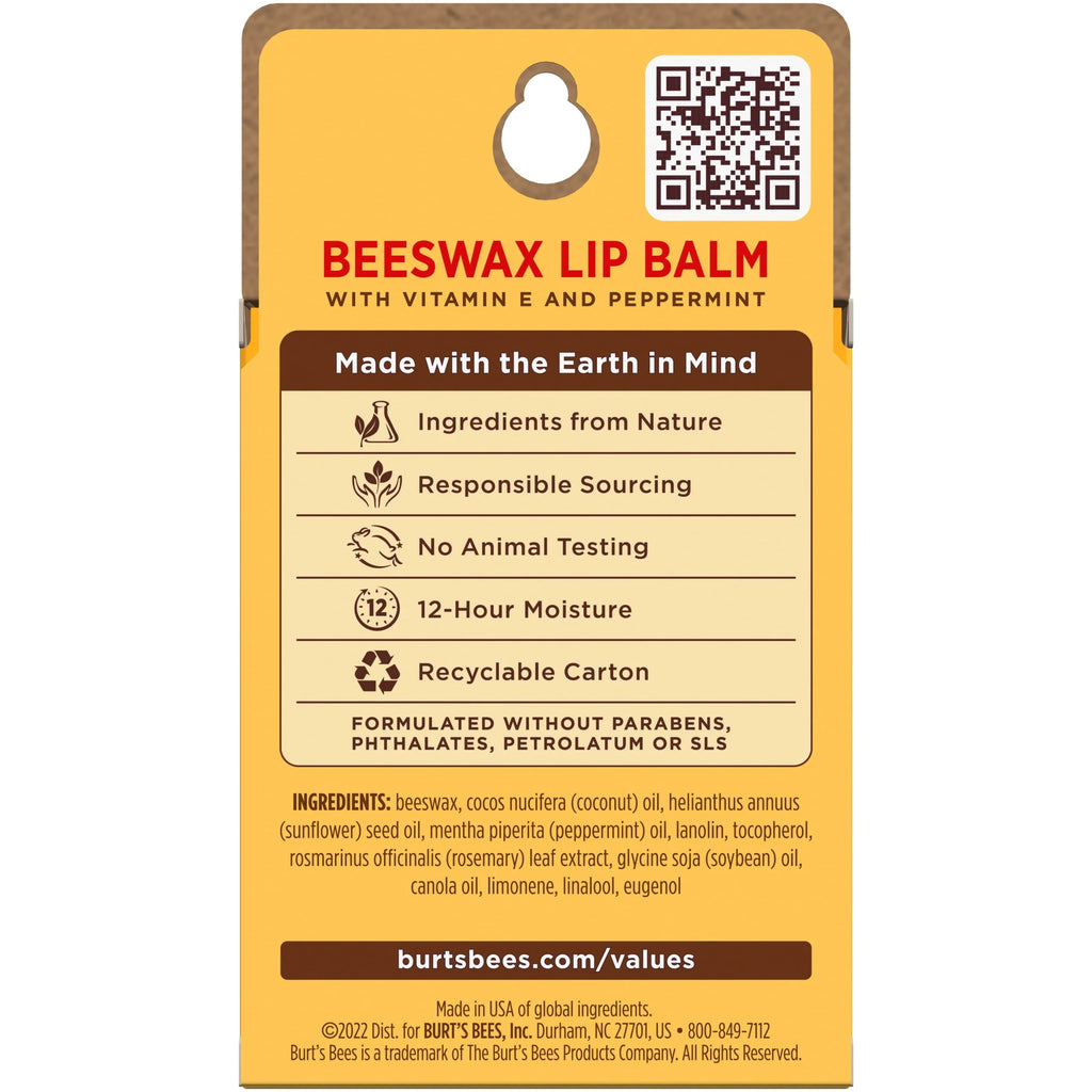 Moisturizing Lip Balm with Beeswax, Vitamin E & Peppermint Oil, 4 Count E6645