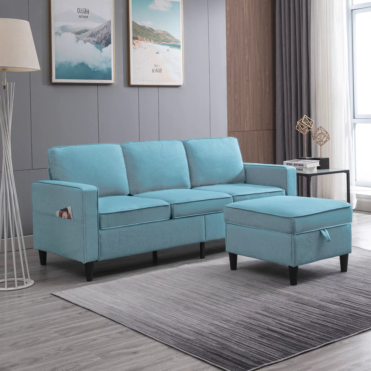 Dark Gray L-Shaped Sectional Sofa with Storage Ottoman O4574