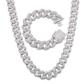 19MM Zircon Cuban Chain Necklace Bracelet Set 24" Y50026