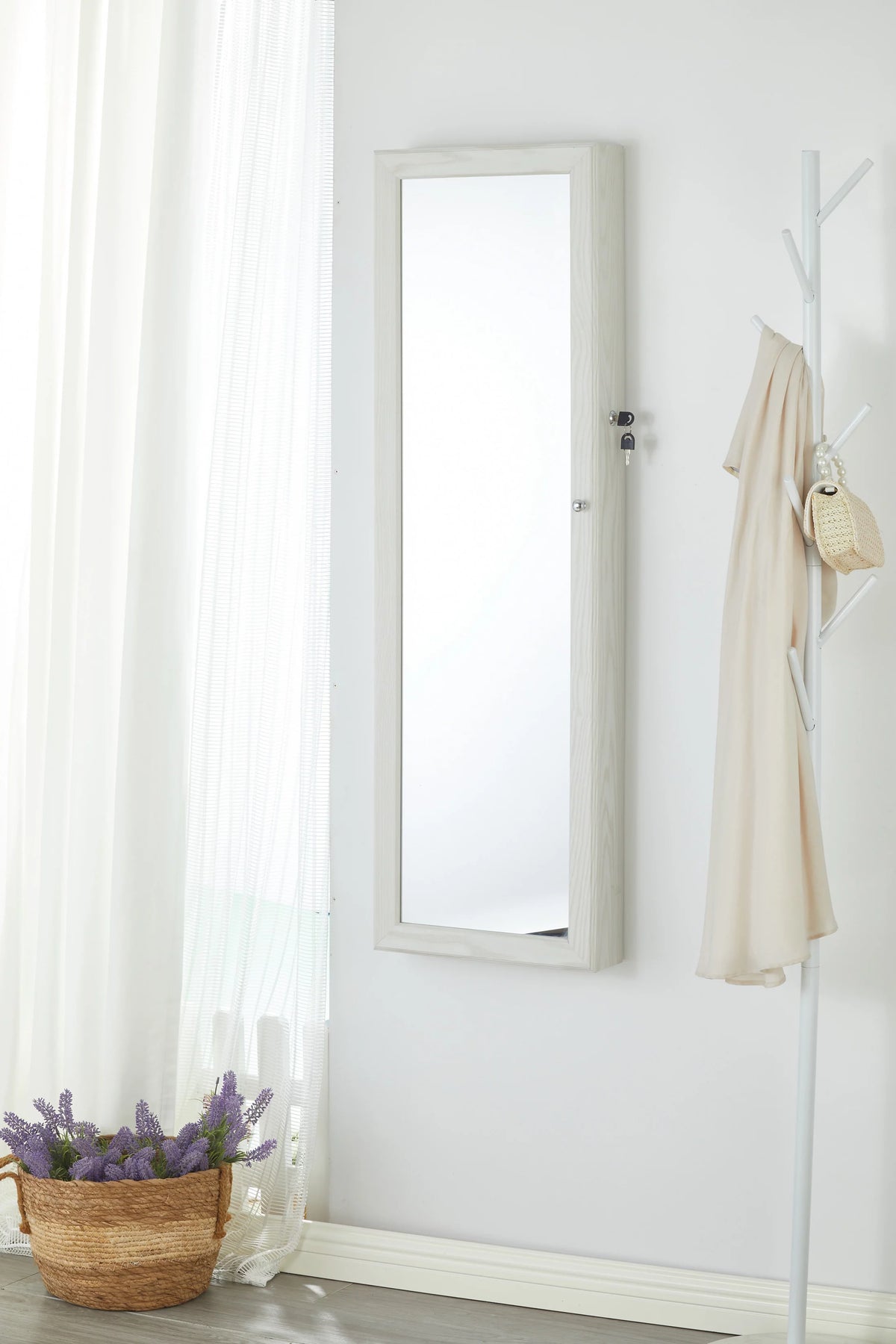 White Wall-Mounted Jewelry Cabinet with LED Lights K238