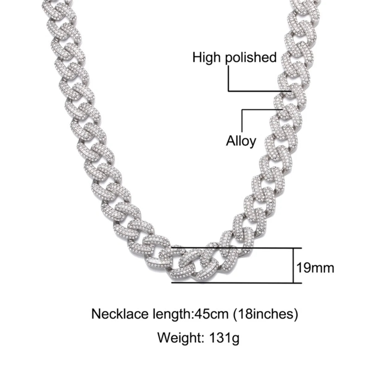 19MM Zircon Cuban Chain Necklace Bracelet Set 24" Y50026