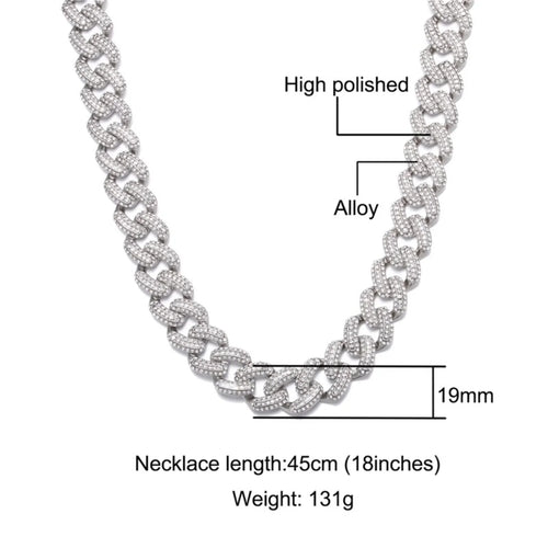 19MM Zircon Cuban Chain Necklace Bracelet Set 24" Y50026