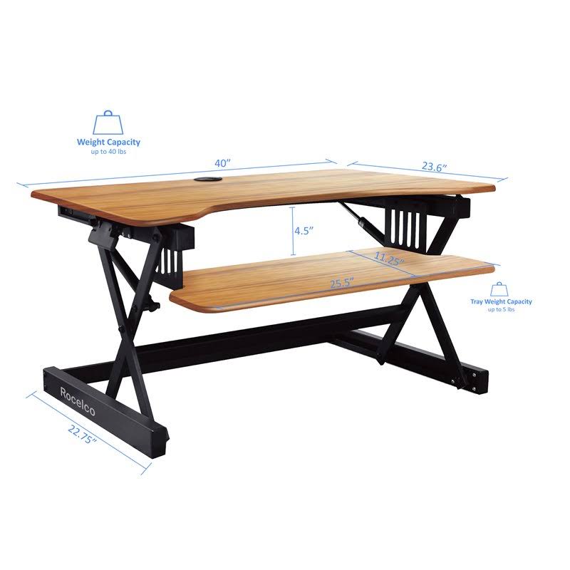 Teak Wood Adjustable Standing Desk Converter with Dual Monitor Mount Q741425