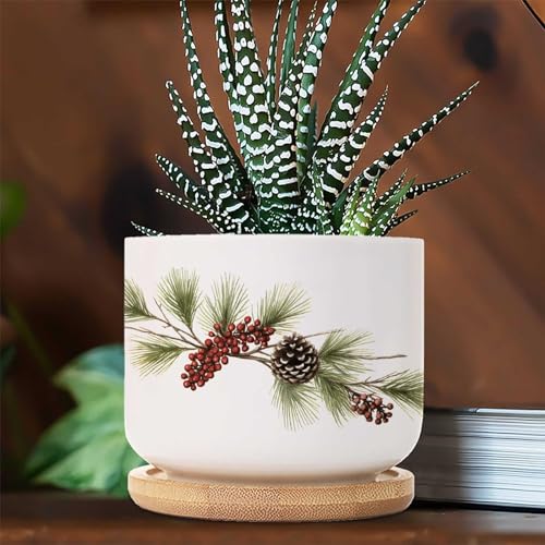 Blue and White Porcelain Ceramic Planters with Bamboo Trays O79293
