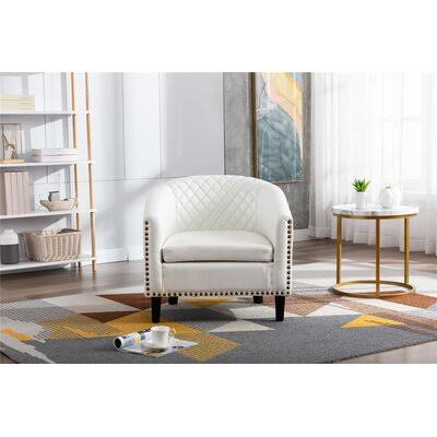 White Faux Leather Barrel Chair M854731