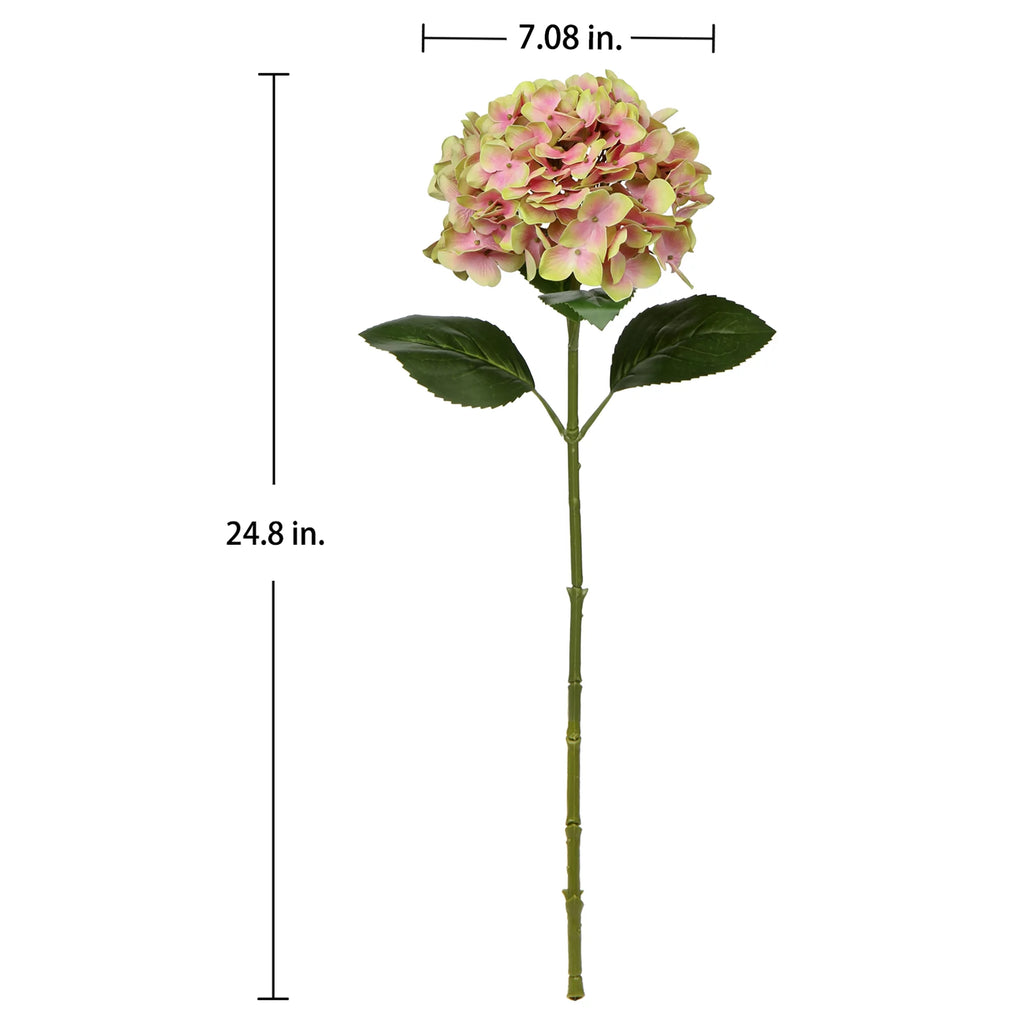 24.8 Inch Artificial Hydrangea Silk Flowers Stems Yellow Pink O3846