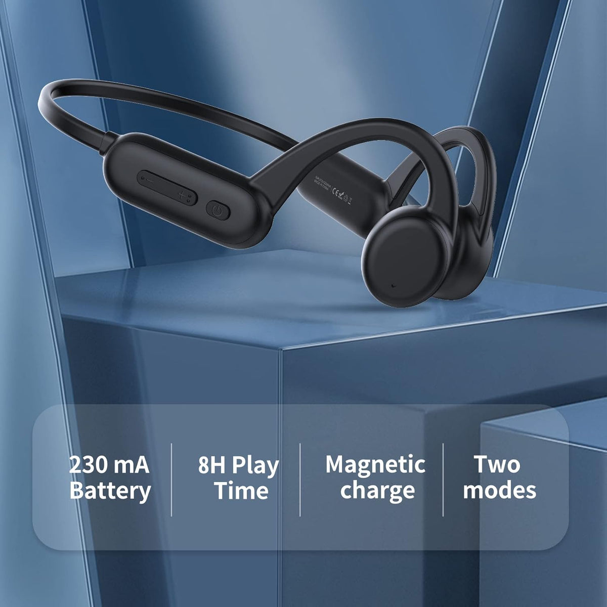 Black Bone Conduction Open Ear Headphones with Mic, 8G Memory, IPX 8 Waterproof, Pack of 2 K80572