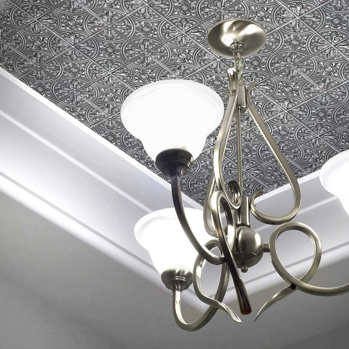 Silver Tin Peel and Stick Tile Backsplash L316