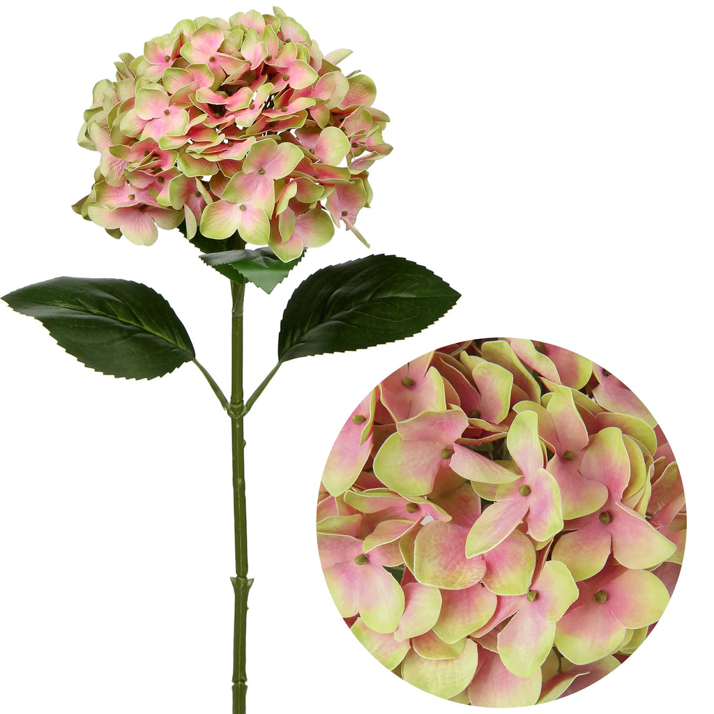 24.8 Inch Artificial Hydrangea Silk Flowers Stems Yellow Pink O3846