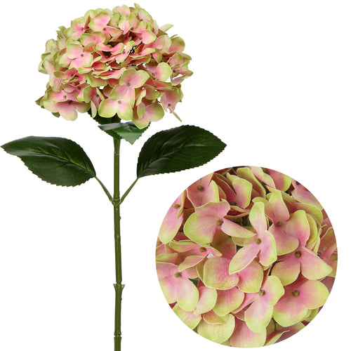 24.8 Inch Artificial Hydrangea Silk Flowers Stems Yellow Pink O3846