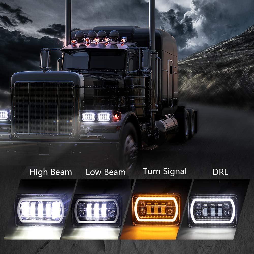 4x6 LED Headlights with White/Amber Halo Sealed Beam, Pack of 2 K8559