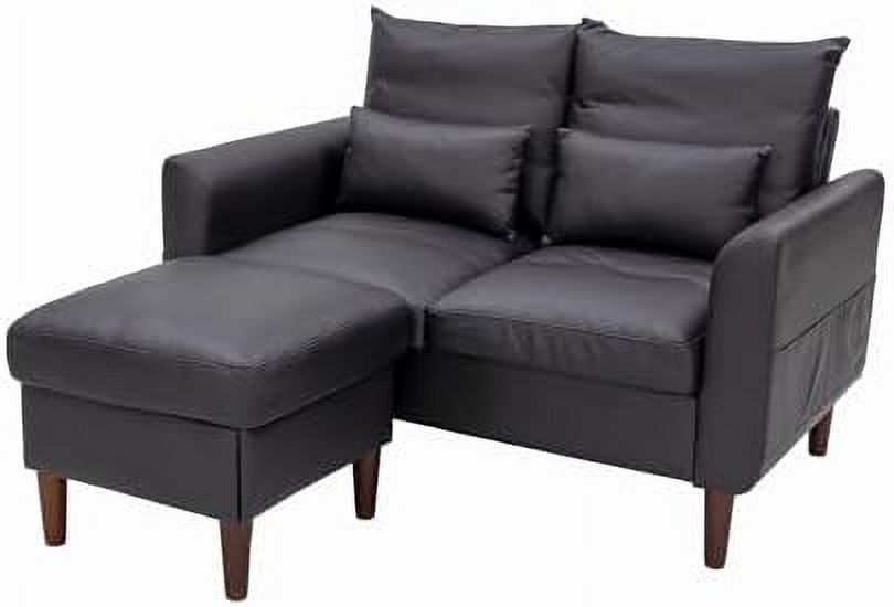 Black Faux Leather 2-Seater Sofa with Wood Leg I20051