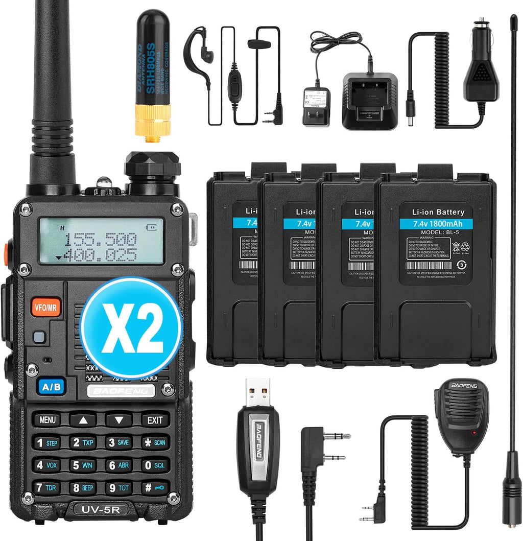 UV-5R Pro Dual-Band Handheld Walkie Talkie with 2 Rechargeable Battery A382
